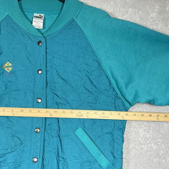 Vintage Puma Jacket Men’s Large Cotton Blend Green Quilted Bomber Shoulder Pads - Picture 7 of 13